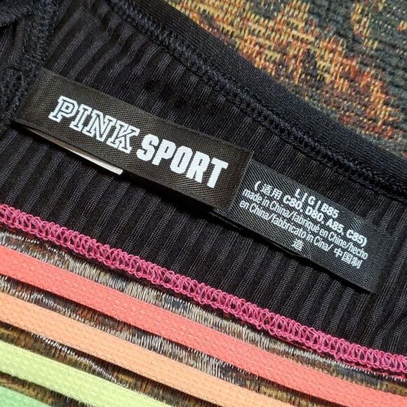 PINK Sport- Ultimate Lightly-Lined Racerback Sports Bra Black with Striped Band - Picture 3 of 5